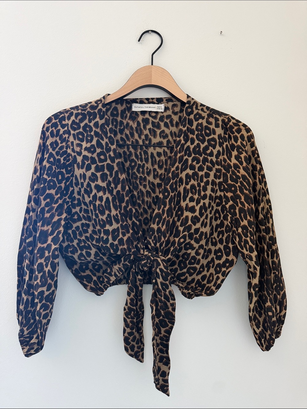 Faithful the Brand Leopard Print Tie-Front Crop Blouse - Brown/Black